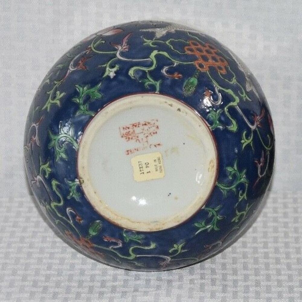 Japanese Enamelled Ceramic Hand Painted Peaches and Fish Trumpet Vase - Picture 7 of 7
